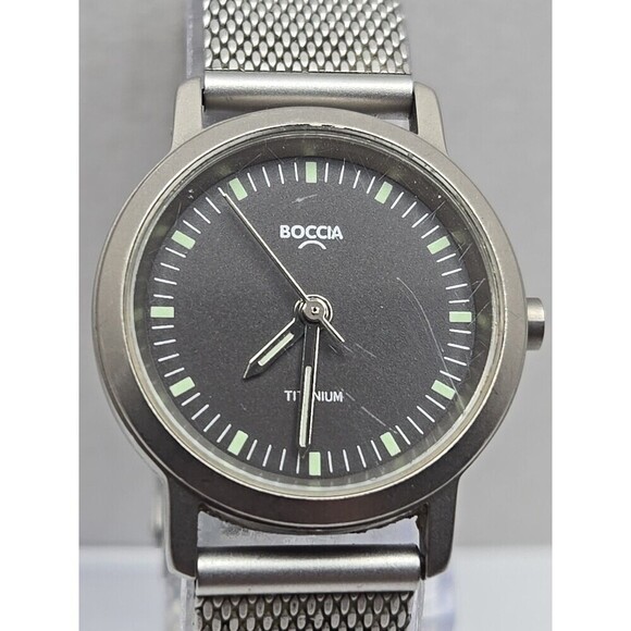 Boccia Titanium Swiss Quartz Black Dial Titanium Mesh Band 5 Bar New Battery main image 6